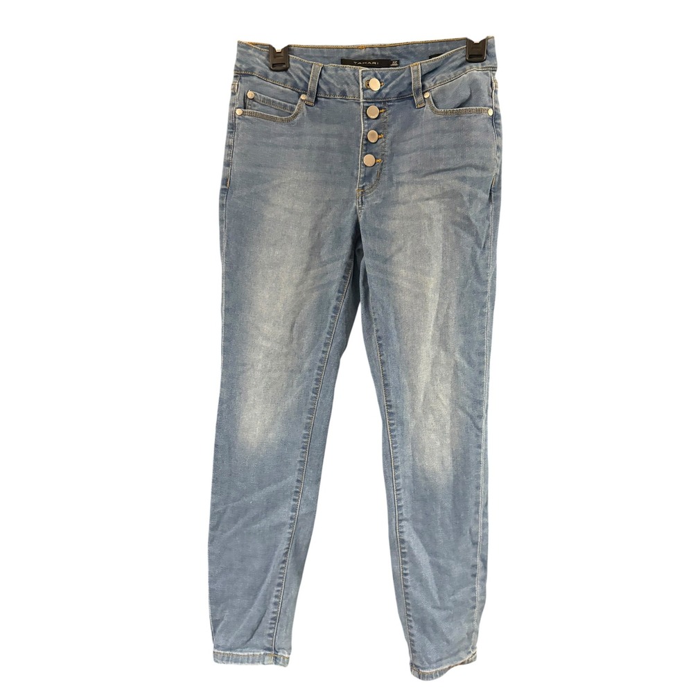 Tahari Amelia Button Fly Skinny Jeans Womens 4/27 Blue Denim Medium Wash Stretch